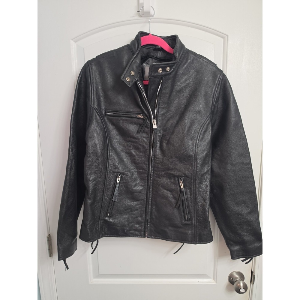 Wilsons Womens Black Leather Moto Style Jacket  Heavy Size Large